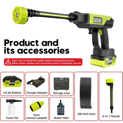 Seese Cordless Pressure Washer with Single Port Charger Base – Portable Cleaning Solution for Cars, Home, and Garden Use