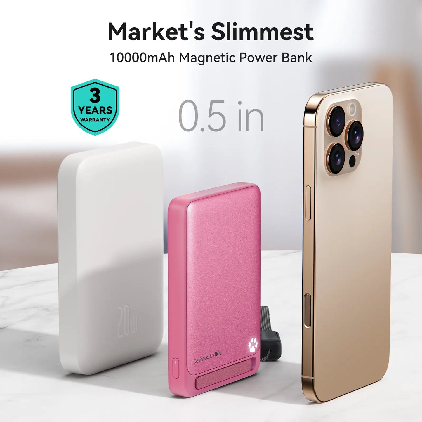 INIU Magfino Qi2 Certified 15W 10000Mah Magnetic Portable Charger with Built-In Foldable Stanｄ, Ultra Slim 45W Fast Charging Power Bank Travel Wireless Metal Battery Pack, Detachable Lanyard USB C Cable Phone Charger for Iphone 17 16 15 14 13 12 Series,Su