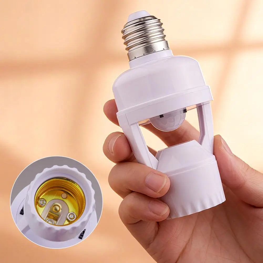 PIR Motion Sensor Lamp Holder E27 Smart Light Bulb Holder Adapter Auto On/Off Motion Light Socket for Porch Staircase Basement