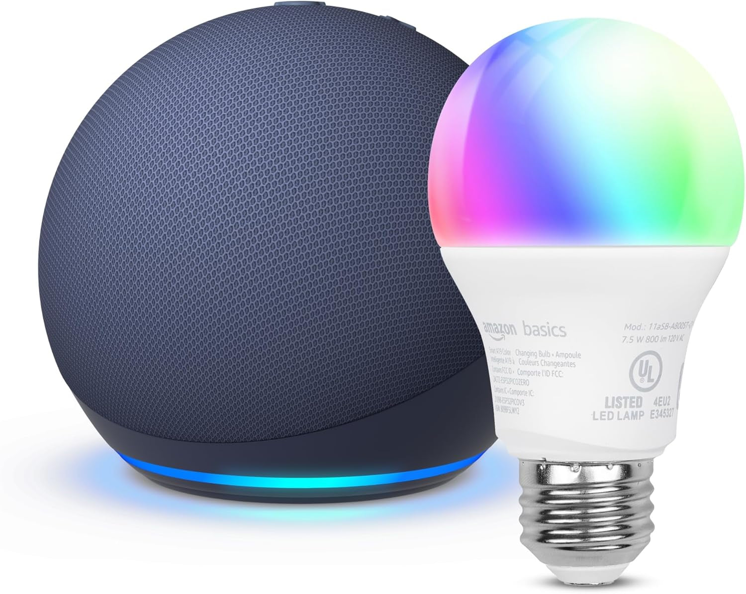 Echo Dot with  Basics Smart Color Bulb