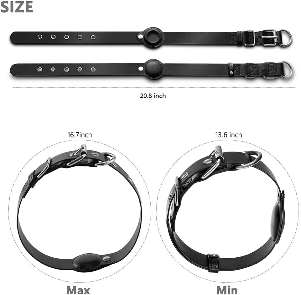 Dog Collar with Air Tag Holder, Leather Air Tag Holder Dog Collar, Adjustable Air Tag Dog Collar Holder Anti-Lost Air Tag Collar for Dogs (Black)
