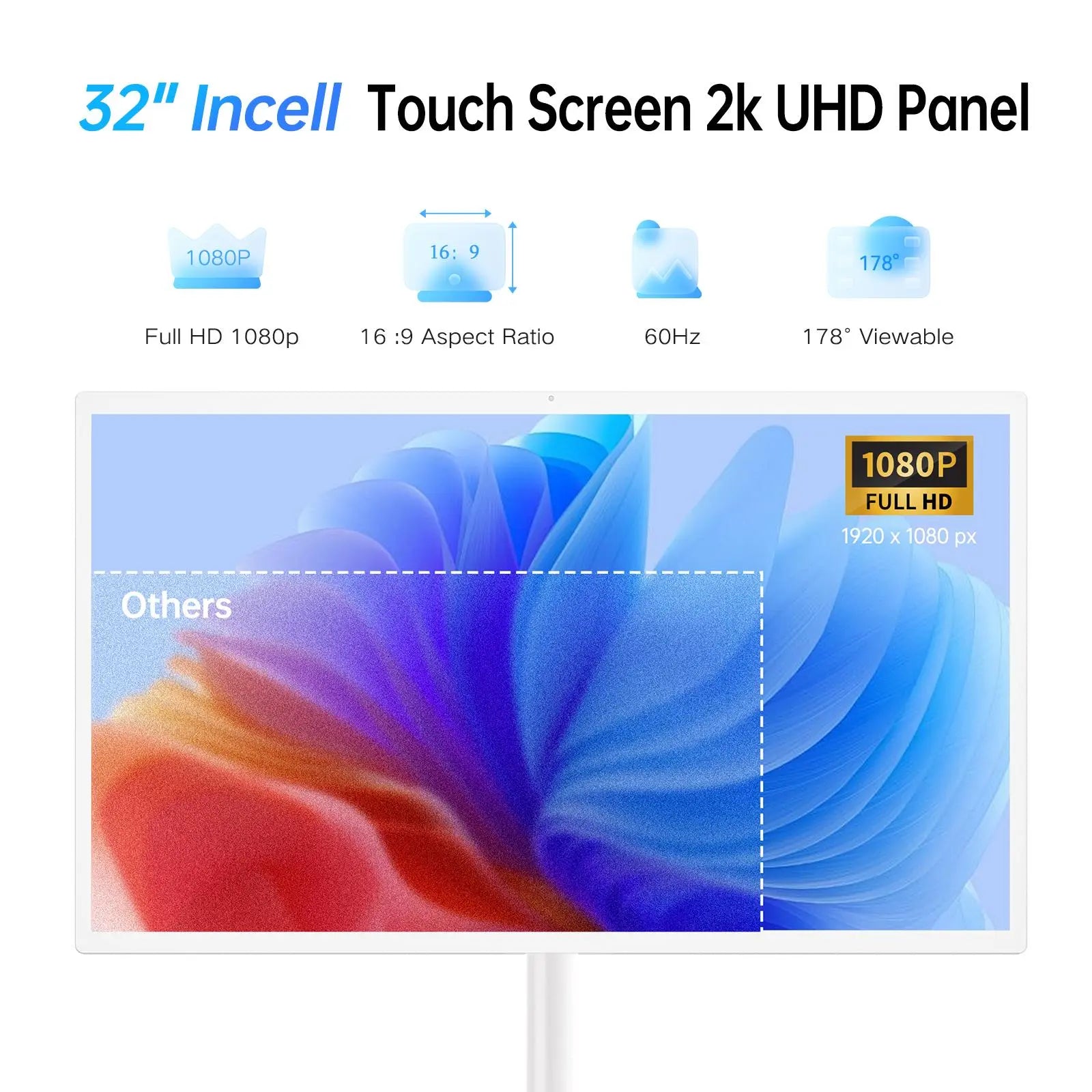 MWE 32" Portable Smart Display with Wheels, 2K Touchscreen, Android System, 8H Battery Life, Remote Controltype-C/Usb/Hdm Connectivity