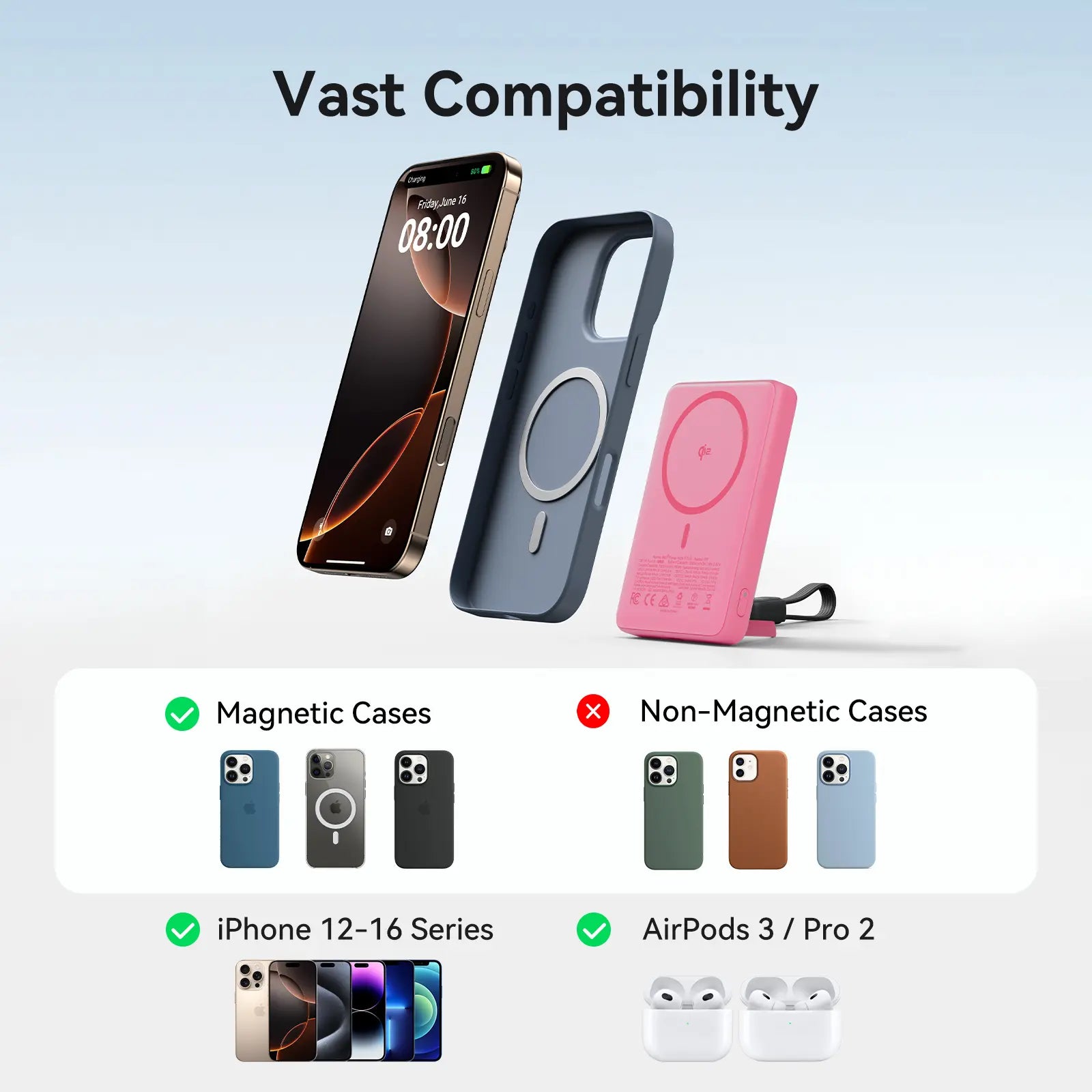 INIU Magfino Qi2 Certified 15W 10000Mah Magnetic Portable Charger with Built-In Foldable Stanｄ, Ultra Slim 45W Fast Charging Power Bank Travel Wireless Metal Battery Pack, Detachable Lanyard USB C Cable Phone Charger for Iphone 17 16 15 14 13 12 Series,Su