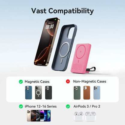 INIU Magfino Qi2 Certified 15W 10000Mah Magnetic Portable Charger with Built-In Foldable Stanｄ, Ultra Slim 45W Fast Charging Power Bank Travel Wireless Metal Battery Pack, Detachable Lanyard USB C Cable Phone Charger for Iphone 17 16 15 14 13 12 Series,Su