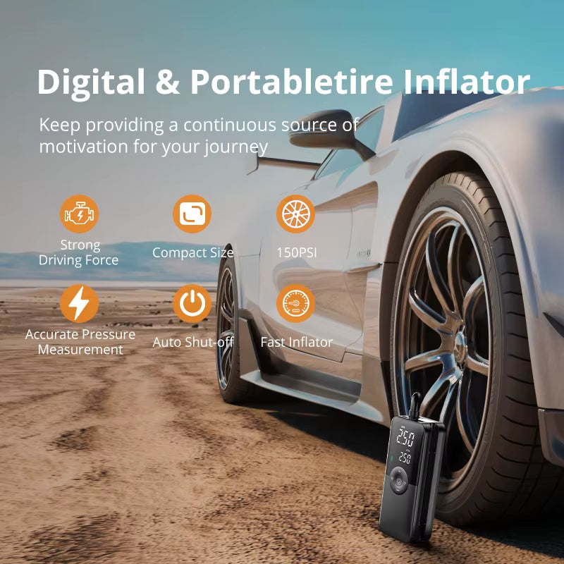 Rechargeable Air Pump Tire Inflator Portable Compressor Digital Cordless Car Tyre Inflator for Motocycle Bicycle Balls