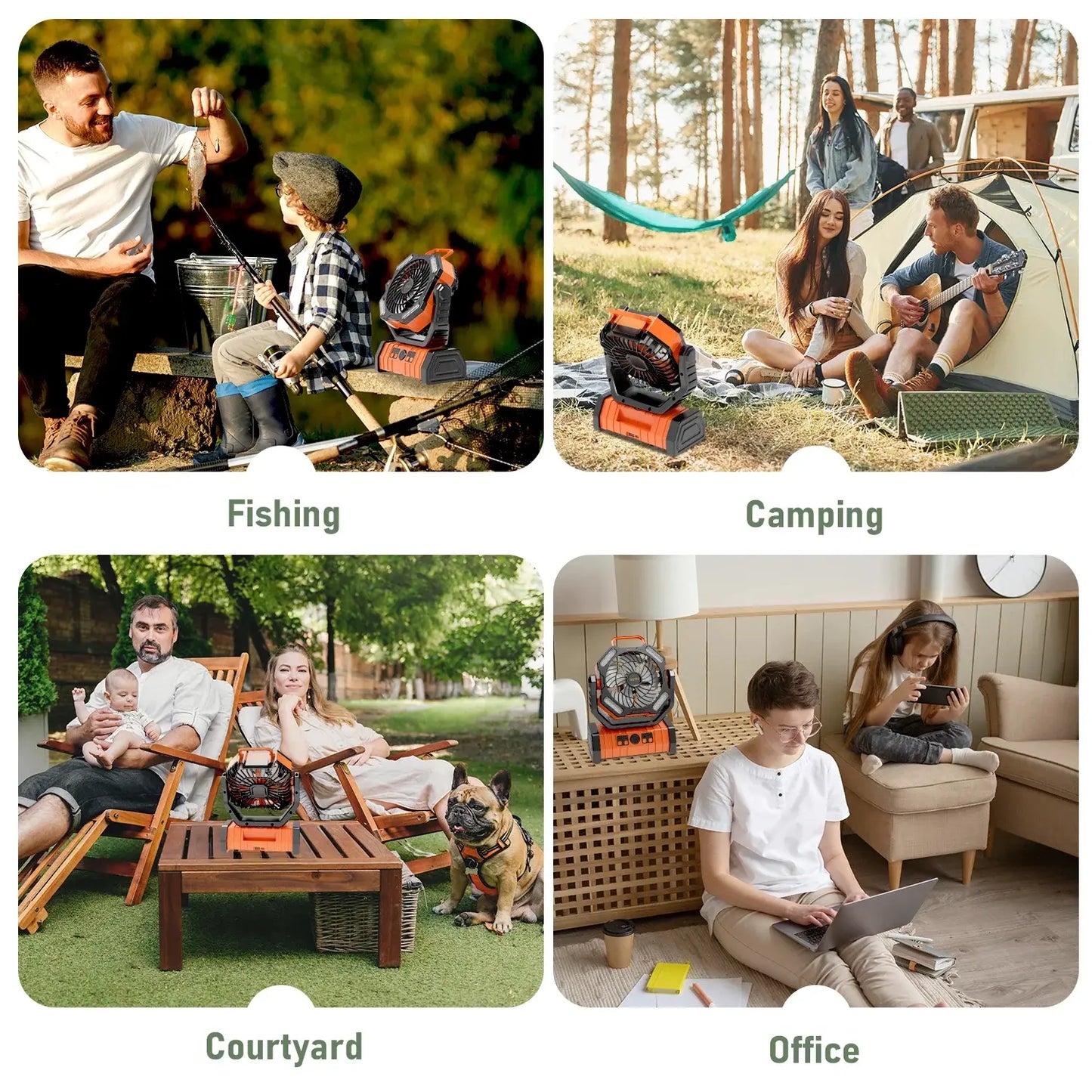 GVDV Camping Fan, Upgraded 30000Mah Portable Battery Operated Outdoor Fan with LED Lights & Remote Control, Personal Rechargeable Desk Fan for Travel, Hiking, Fishing, Picnic, Orange Summerwins