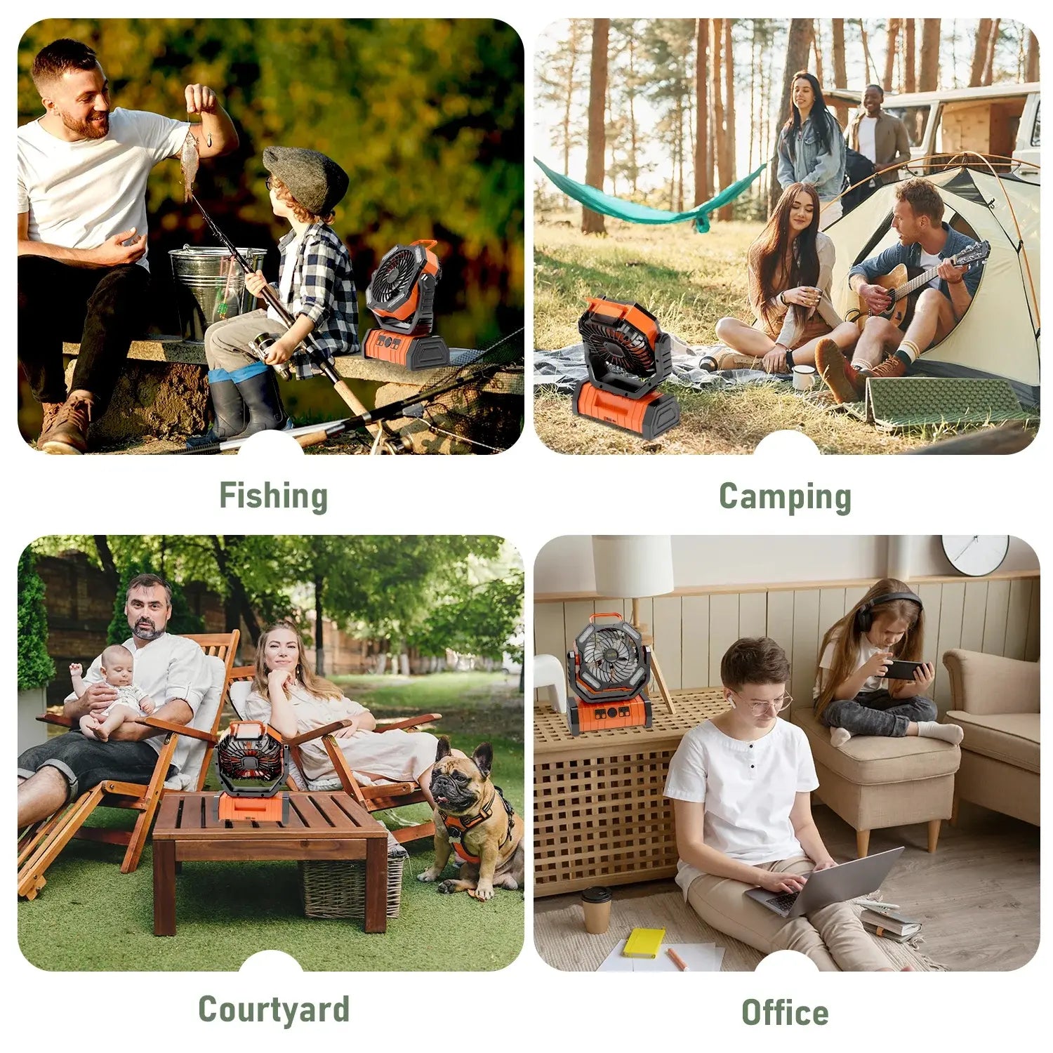 GVDV Camping Fan, Upgraded 30000Mah Portable Battery Operated Outdoor Fan with LED Lights & Remote Control, Personal Rechargeable Desk Fan for Travel, Hiking, Fishing, Picnic, Orange Summerwins