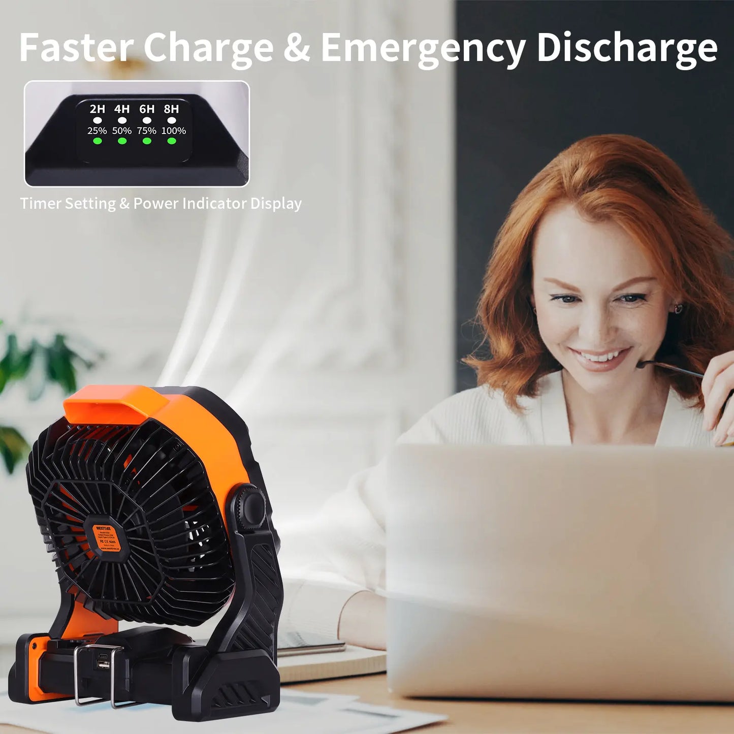 20000Mah Portable Camping Fan - Rechargeable Outdoor Tent Fan with LED Light, USB Port & Hook