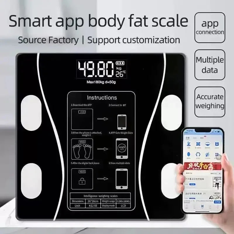 Body Fat Scale Smart Wireless Digital Bathroom Weight Scale Body Composition Analyzer with Smartphone App Bluetooth-Compatible