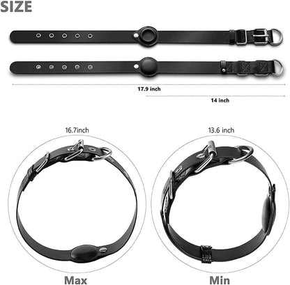 Dog Collar with Air Tag Holder, Leather Air Tag Holder Dog Collar, Adjustable Air Tag Dog Collar Holder Anti-Lost Air Tag Collar for Dogs (Black)