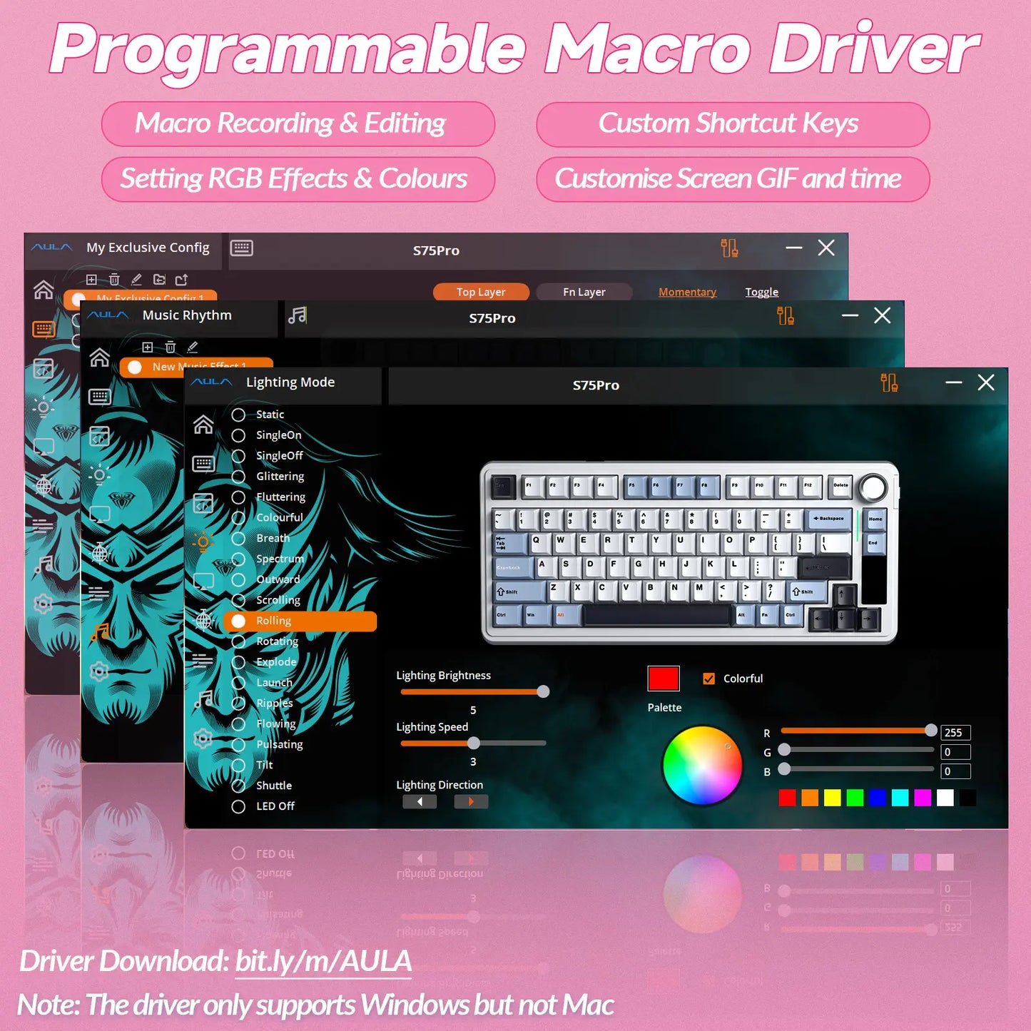 AULA S75 Pro Wireless Mechanical Gaming Keyboard with Screen Knob RGB Rainbow Backlit Tri-Mode 2.4G USB-C Bluetooth5.0 Hot Swappable Gaming Keyboard for Gamers Gaming PC Accessories Creamy Keyboard for Pc/Mac/Linux