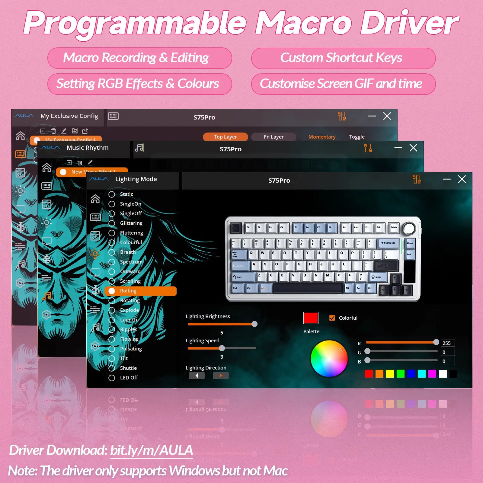 AULA S75 Pro Wireless Mechanical Gaming Keyboard with Screen Knob RGB Rainbow Backlit Tri-Mode 2.4G USB-C Bluetooth5.0 Hot Swappable Gaming Keyboard for Gamers Gaming PC Accessories Creamy Keyboard for Pc/Mac/Linux