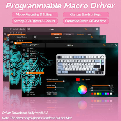 AULA S75 Pro Wireless Mechanical Gaming Keyboard with Screen Knob RGB Rainbow Backlit Tri-Mode 2.4G USB-C Bluetooth5.0 Hot Swappable Gaming Keyboard for Gamers Gaming PC Accessories Creamy Keyboard for Pc/Mac/Linux