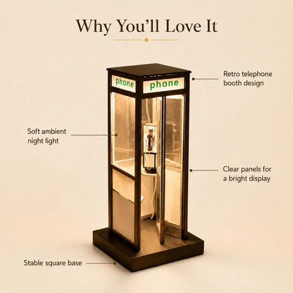 Retro Telephone Booth Lamp, Creative Bedside Night Light for Bedroom, Desk, Living Room, Cozy Home Decor & Gift