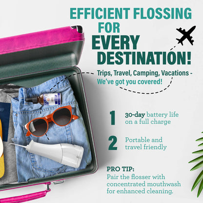 Gurunanda Water Dental Flosser 2.0 XL, 4 Flossing Modes, Cordless & Portable with Smart Timer for Deep Cleaning, 380 Ml