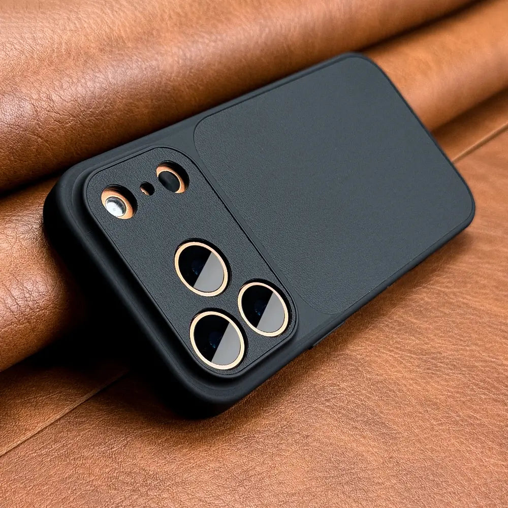 Luxury Business PU Leather Phone Case for Iphone 13/14/15/16/17 Pro/Pro Max and Air 17 Pro/17 Pro Max, Shockproof Soft-Border Large-Window Full-Camera Protection Cover for Men and Women