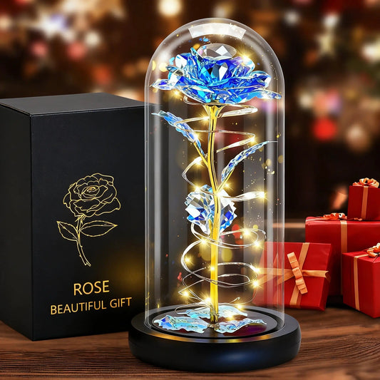 Glowing Eternal Rose Preserved Flower Lamp, LED Night Light, Gold Foil Handmade Colorful Artificial Flowers, Home Decor, Gift for Women