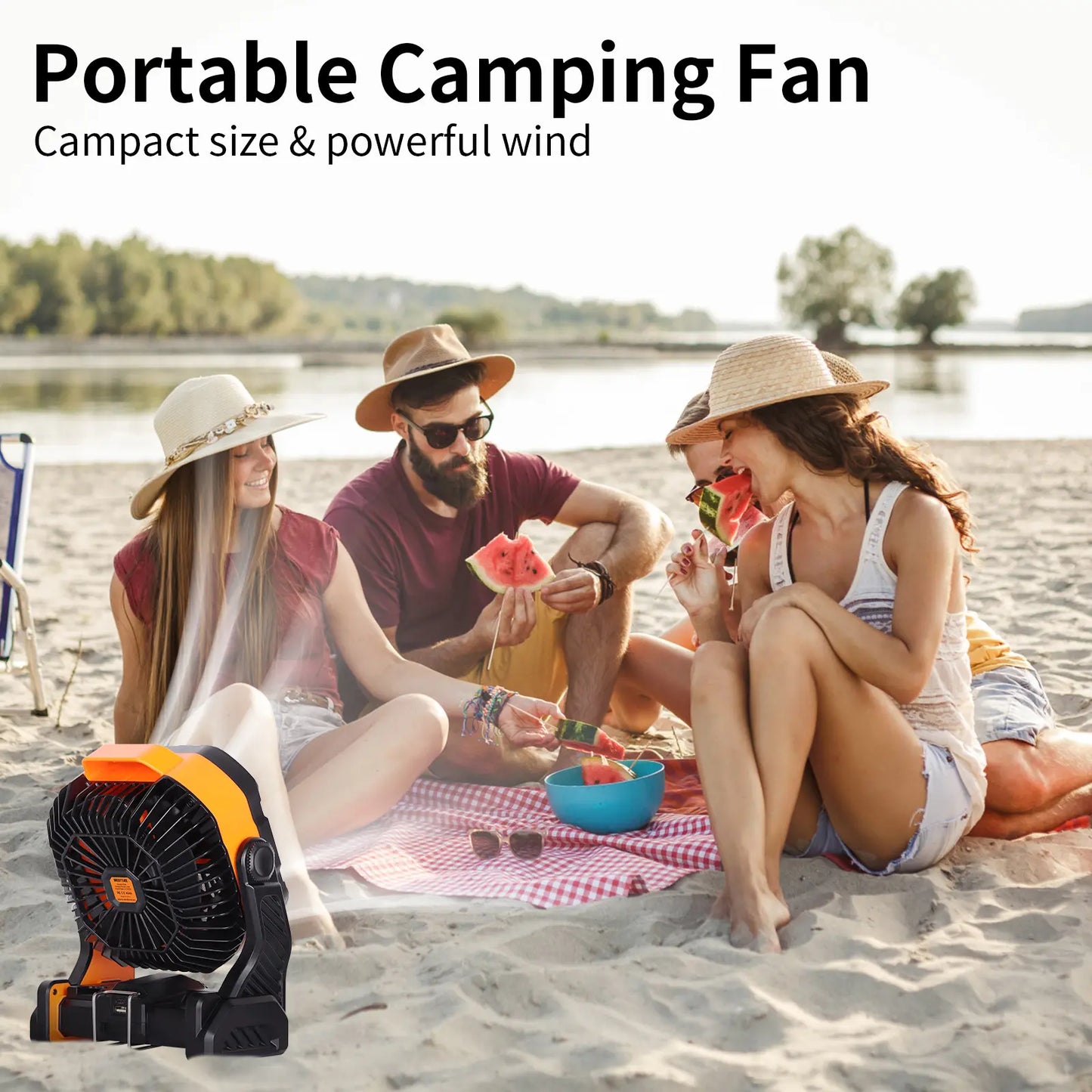 20000Mah Portable Camping Fan - Rechargeable Outdoor Tent Fan with LED Light, USB Port & Hook