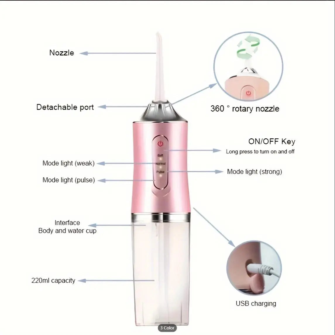 Portable Oral Irrigator, 1 Set Rechargeable Water Flosser, Waterproof Cordless Dental Irrigator, Oral Care Tool for Home & Travel
