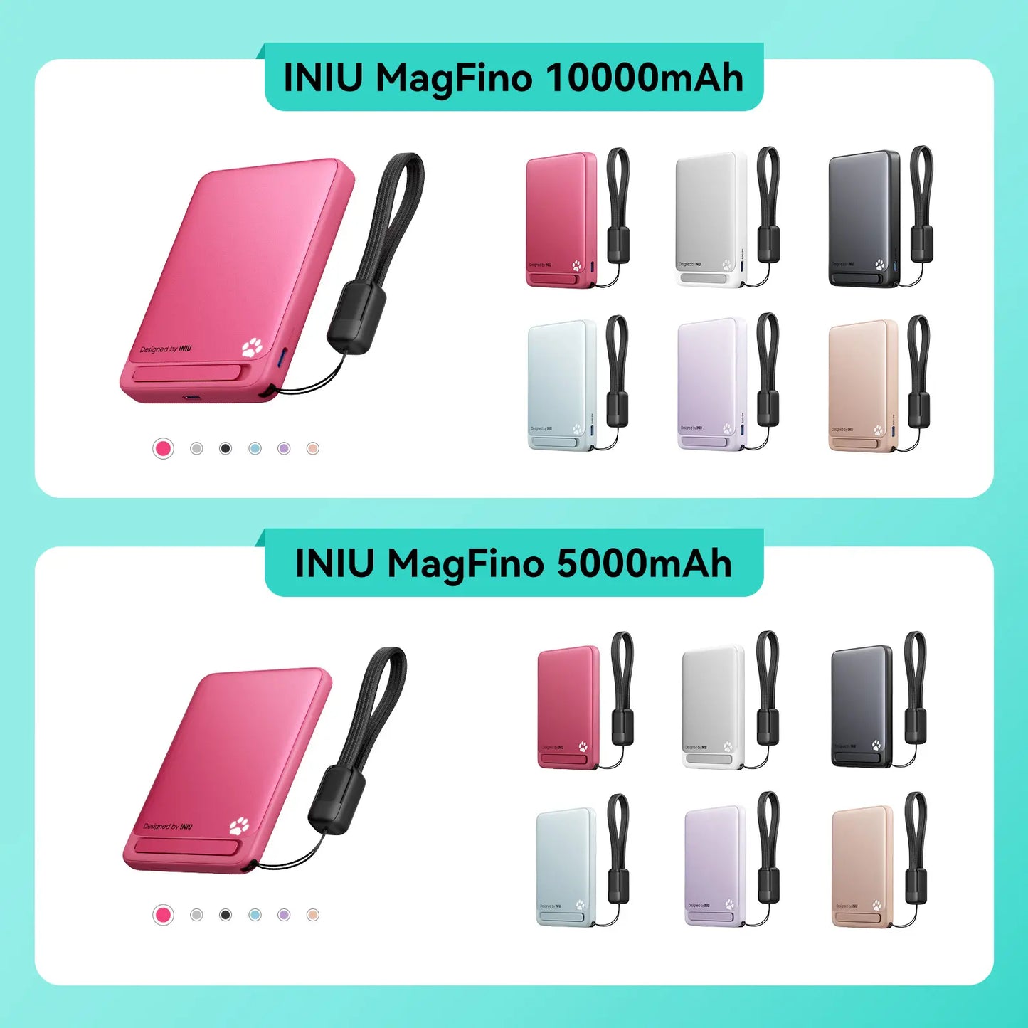 INIU Magfino Qi2 Certified 15W 10000Mah Magnetic Portable Charger with Built-In Foldable Stanｄ, Ultra Slim 45W Fast Charging Power Bank Travel Wireless Metal Battery Pack, Detachable Lanyard USB C Cable Phone Charger for Iphone 17 16 15 14 13 12 Series,Su