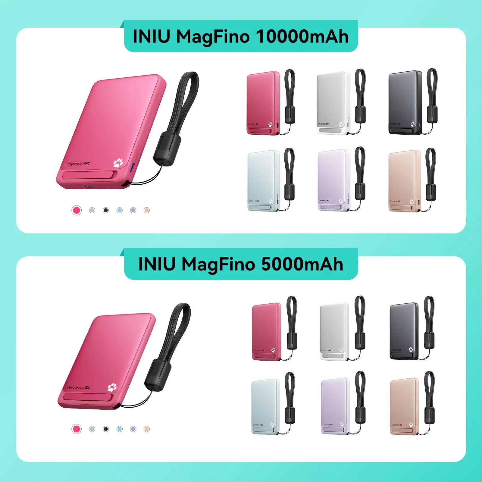 INIU Magfino Qi2 Certified 15W 10000Mah Magnetic Portable Charger with Built-In Foldable Stanｄ, Ultra Slim 45W Fast Charging Power Bank Travel Wireless Metal Battery Pack, Detachable Lanyard USB C Cable Phone Charger for Iphone 17 16 15 14 13 12 Series,Su
