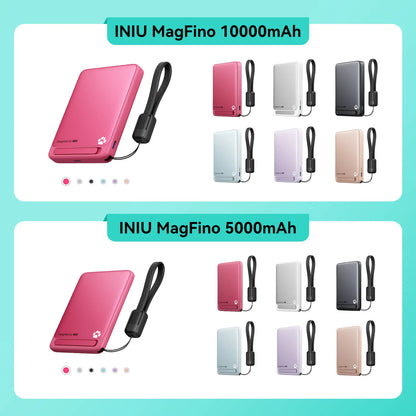 INIU Magfino Qi2 Certified 15W 10000Mah Magnetic Portable Charger with Built-In Foldable Stanｄ, Ultra Slim 45W Fast Charging Power Bank Travel Wireless Metal Battery Pack, Detachable Lanyard USB C Cable Phone Charger for Iphone 17 16 15 14 13 12 Series,Su