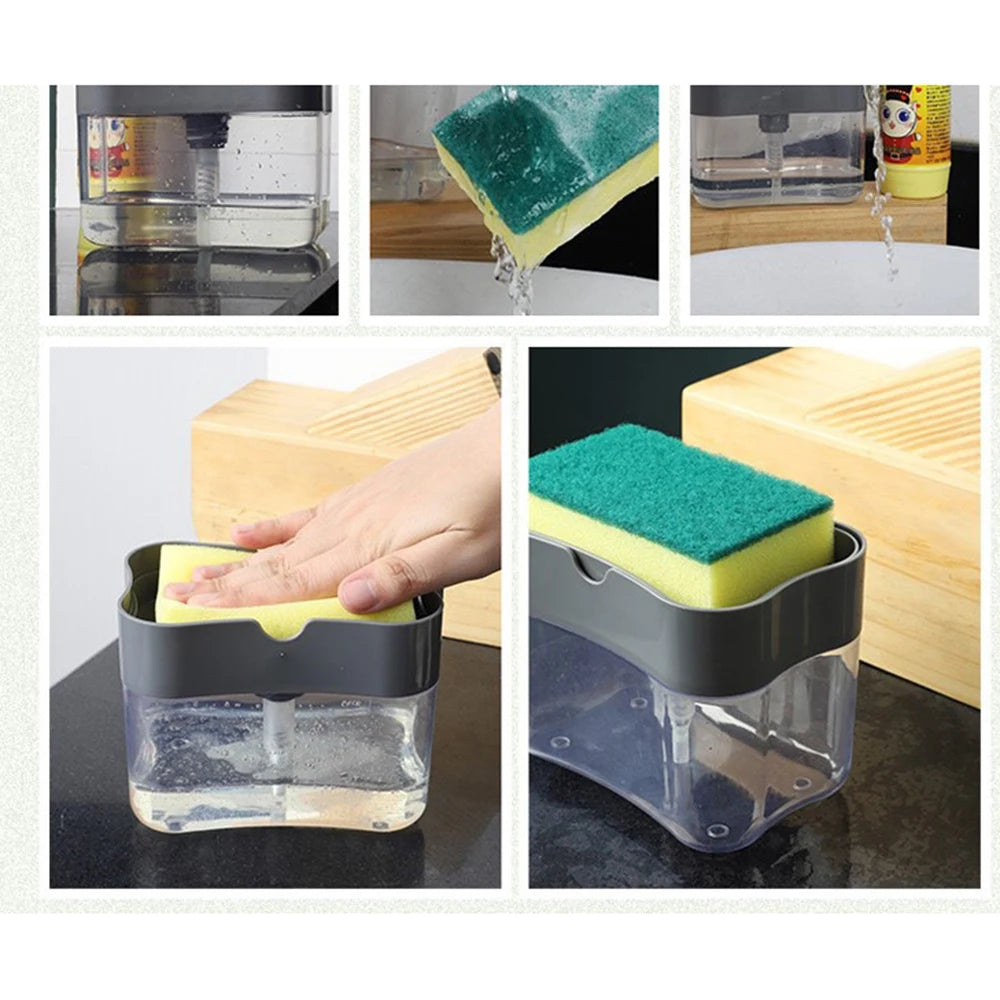 Kitchen Style Automatic Liquid Dispenser Dishwashing Brush Pot Tool Soap Dispenser with Press Cleaning Pot Brush