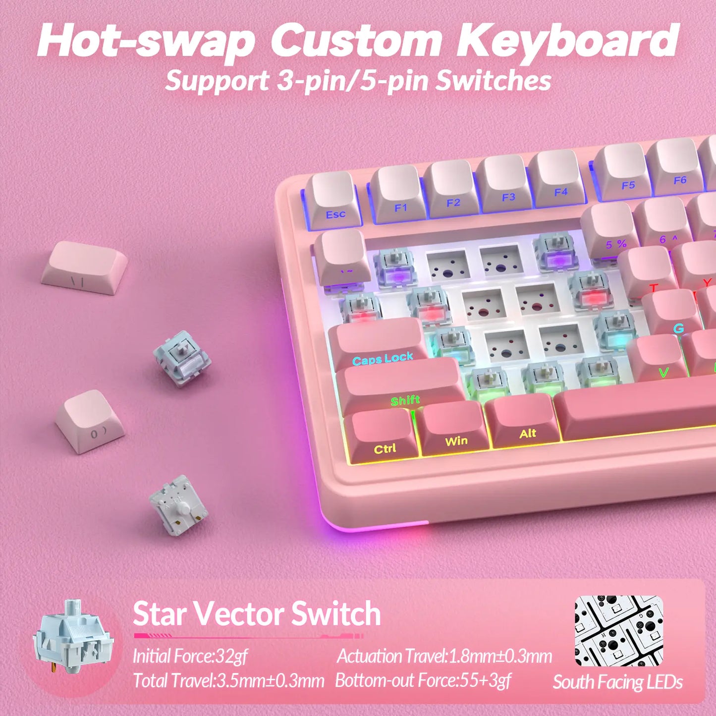 AULA S75 Pro Wireless Mechanical Gaming Keyboard with Screen Knob RGB Rainbow Backlit Tri-Mode 2.4G USB-C Bluetooth5.0 Hot Swappable Gaming Keyboard for Gamers Gaming PC Accessories Creamy Keyboard for Pc/Mac/Linux