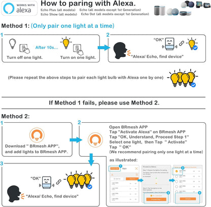 Alexa Light Bulb 130W Equivalent, Smart Light Bulbs Warm White to Daylight Tunable, A19 E26 Bluetooth LED Bulbs Controlled by Brmesh APP and Alexa Only, Timing, Flicker-Free（8 Pack (8)