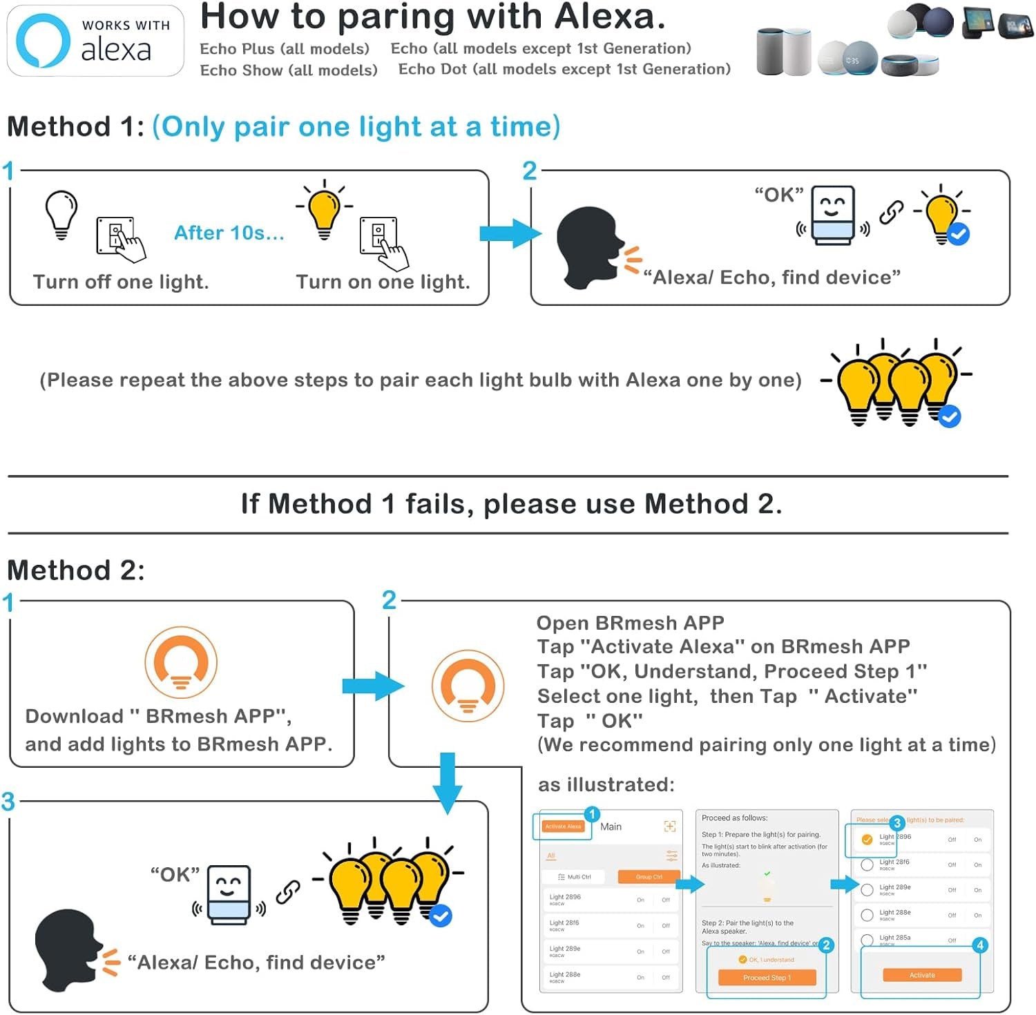 Alexa Light Bulb 1300LM, 12W Smart Light Bulbs Warm White to Daylight Tunable, A19 E26 Bluetooth LED Bulbs for Bedroom Kitchen Living Room Office（12 Pack）