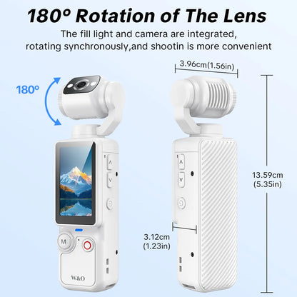 W&O Portable 2.5K Ultra HD Video Recorder with 180° Rotating Lens, Handheld Stabilizer Pocket Camera, Full Body Camera for Vlogging, Travel & Daily Life Recording, USB Rechargeable, Black, Vlogging Camera, Modern Gadget, Durable Construction, Camcorder