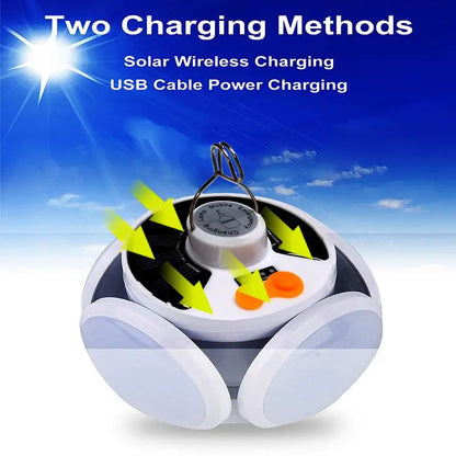 Portable Solar Camping Lantern - Foldable LED Light with Hook, Rechargeable USB Lamp for Home, Office, Tent, Emergency, and Power Outage Lighting