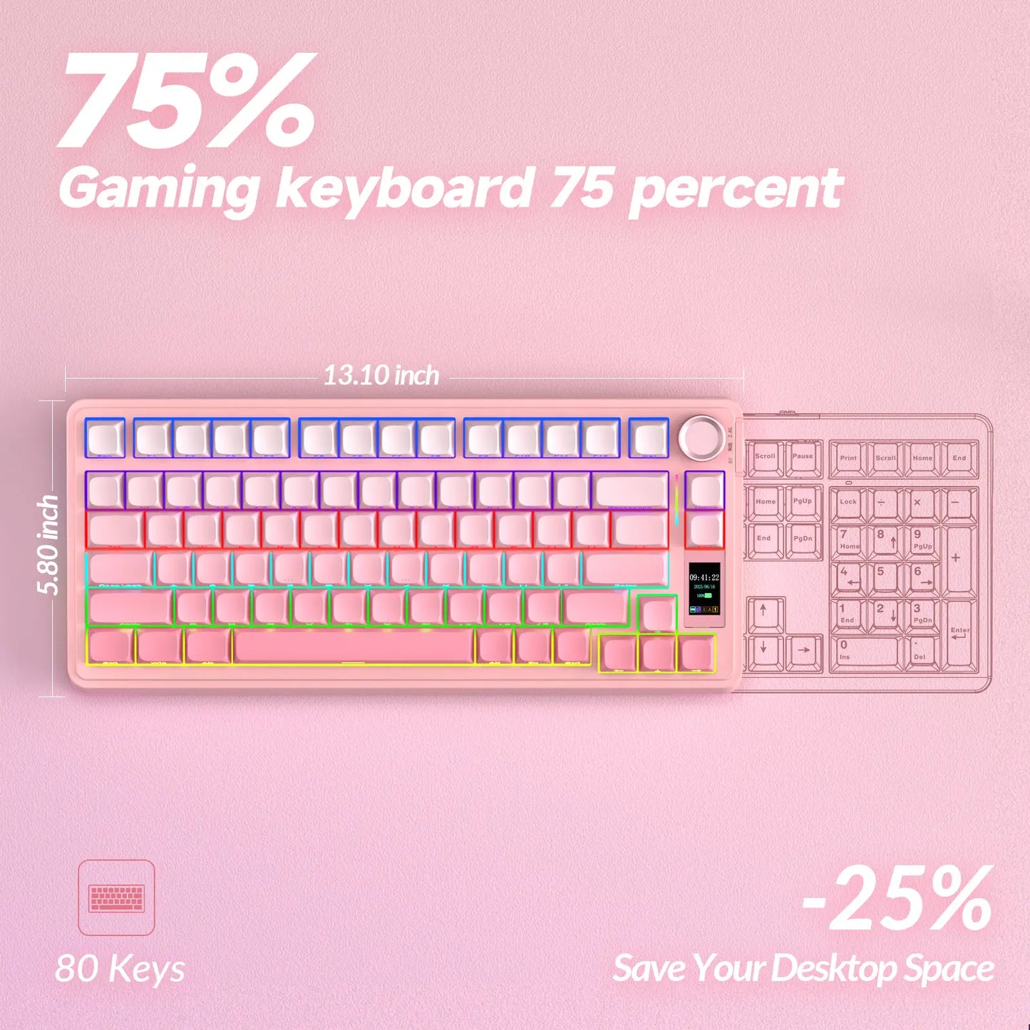 AULA S75 Pro Wireless Mechanical Gaming Keyboard with Screen Knob RGB Rainbow Backlit Tri-Mode 2.4G USB-C Bluetooth5.0 Hot Swappable Gaming Keyboard for Gamers Gaming PC Accessories Creamy Keyboard for Pc/Mac/Linux