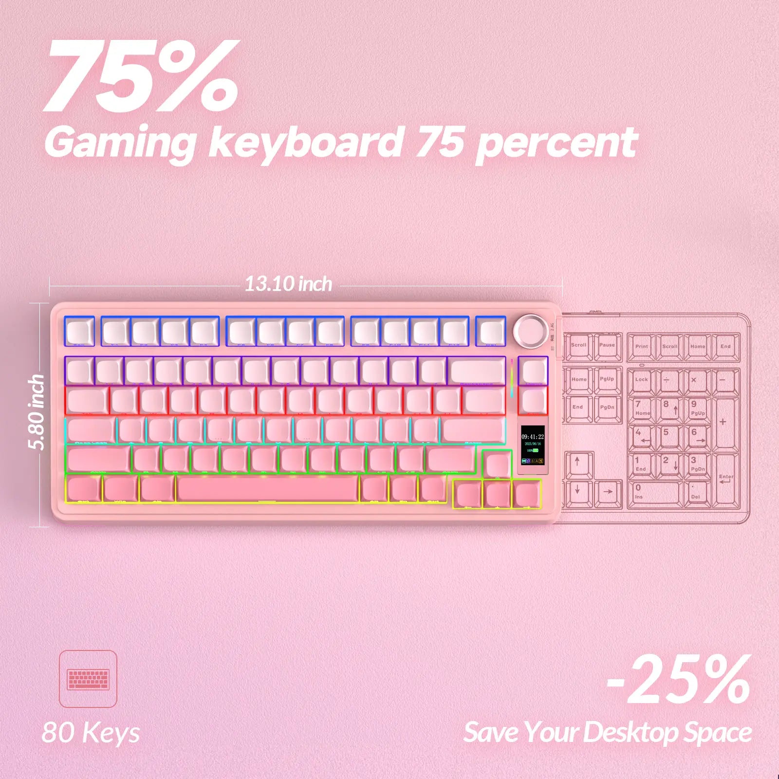 AULA S75 Pro Wireless Mechanical Gaming Keyboard with Screen Knob RGB Rainbow Backlit Tri-Mode 2.4G USB-C Bluetooth5.0 Hot Swappable Gaming Keyboard for Gamers Gaming PC Accessories Creamy Keyboard for Pc/Mac/Linux