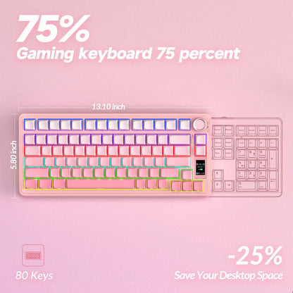 AULA S75 Pro Wireless Mechanical Gaming Keyboard with Screen Knob RGB Rainbow Backlit Tri-Mode 2.4G USB-C Bluetooth5.0 Hot Swappable Gaming Keyboard for Gamers Gaming PC Accessories Creamy Keyboard for Pc/Mac/Linux