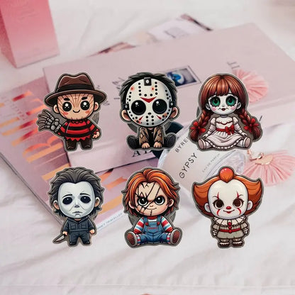 Pack Kawaii Horror Movie Characters Phone Grip Acrylic Griptok - Creepy Cute Slasher Killers Cell Phone Stand Holder, Spooky Halloween Finger Ring Grip Set, Funny Ghost Story Fan Gift for Teens Adults