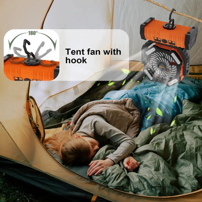 GVDV Camping Fan, Upgraded 30000Mah Portable Battery Operated Outdoor Fan with LED Lights & Remote Control, Personal Rechargeable Desk Fan for Travel, Hiking, Fishing, Picnic, Orange Summerwins