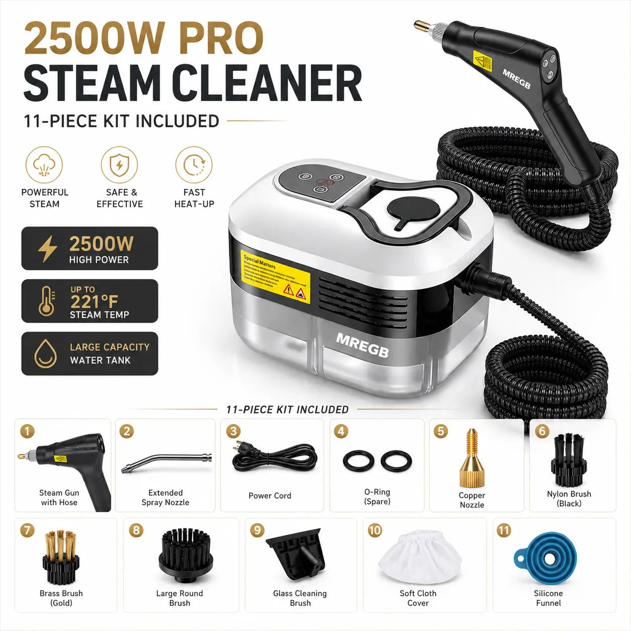 MREGB Handheld Steam Cleaner High-Temperature Pressurized Portable Steamer Fast Heat-Up Deep Cleaning Tool with Accessories for Car Detailing Kitchen Grease Bathroom Tile Floor Multi Surface Home Appliance Wash Equipment Summervibes☀️