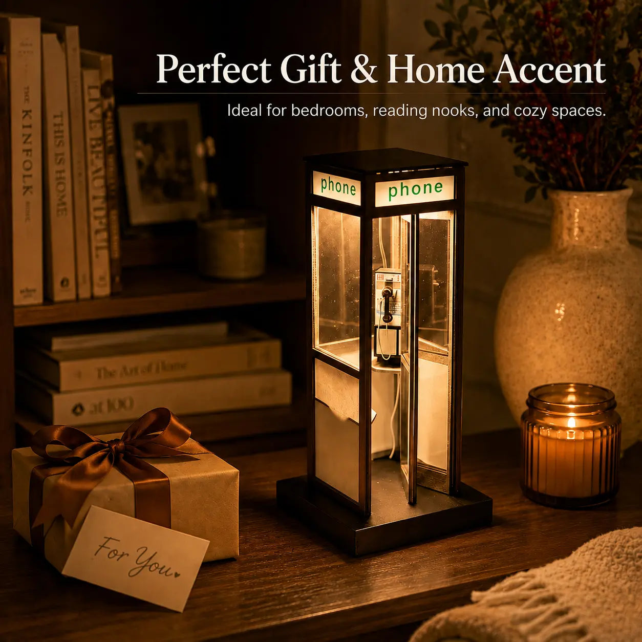 Retro Telephone Booth Lamp, Creative Bedside Night Light for Bedroom, Desk, Living Room, Cozy Home Decor & Gift