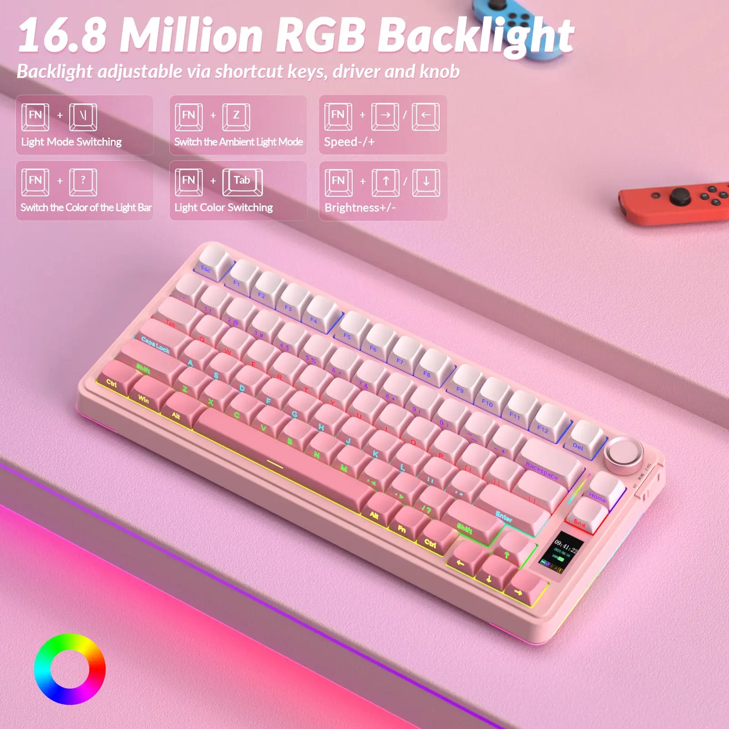 AULA S75 Pro Wireless Mechanical Gaming Keyboard with Screen Knob RGB Rainbow Backlit Tri-Mode 2.4G USB-C Bluetooth5.0 Hot Swappable Gaming Keyboard for Gamers Gaming PC Accessories Creamy Keyboard for Pc/Mac/Linux