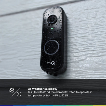 Myq Video Doorbell | 2K Camera, Battery/Wired, Color Night Vision, Live View with 2-Way Talk, Motion Detection & Real-Time Alerts, 150 Deg Wide View, Black
