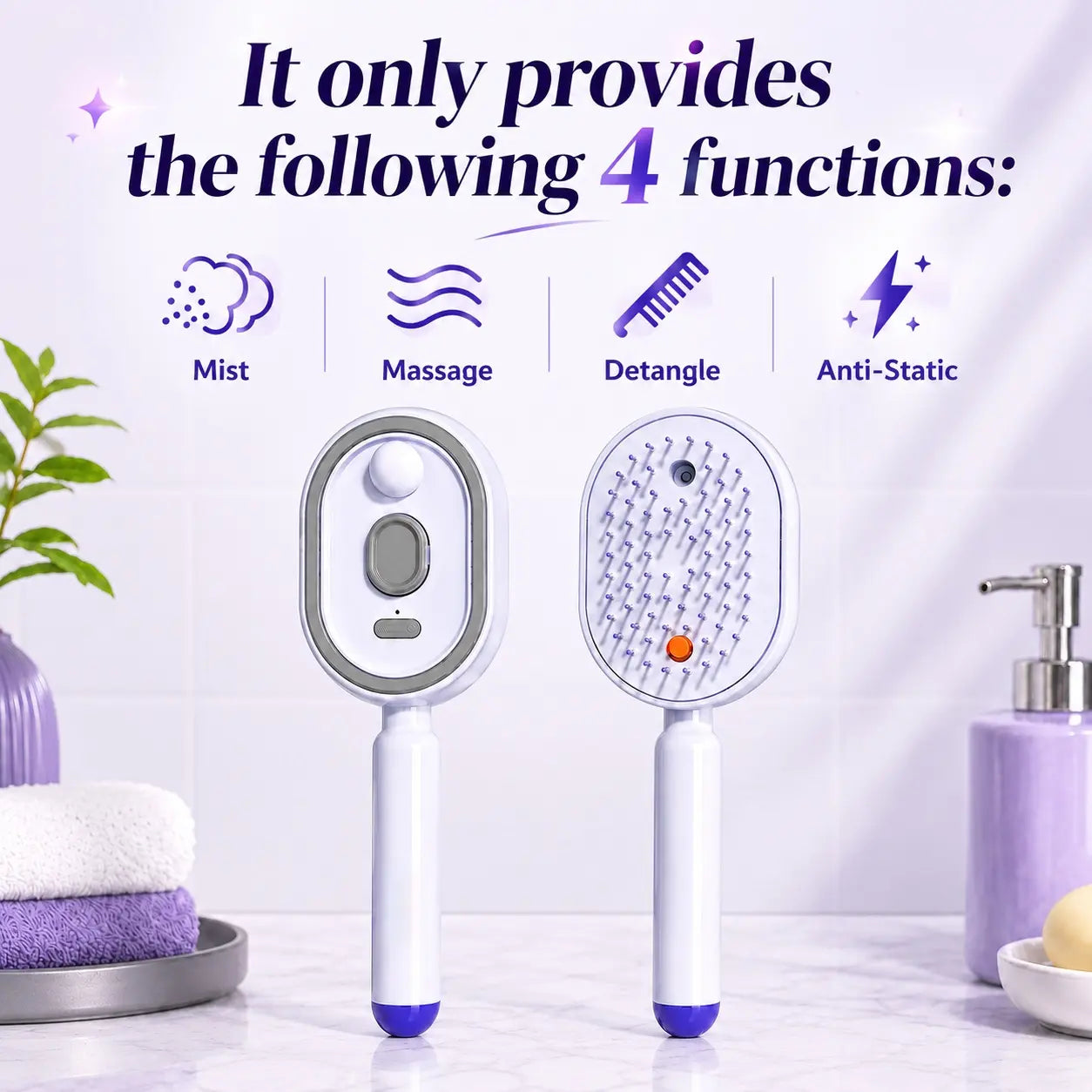 Electric Spray Air Cushion Massage Comb – Self-Cleaning, Anti-Tangle, Anti-Static, Volumizing Hair Brush with Essential Oil Mist Aromatherapy for Hair Care