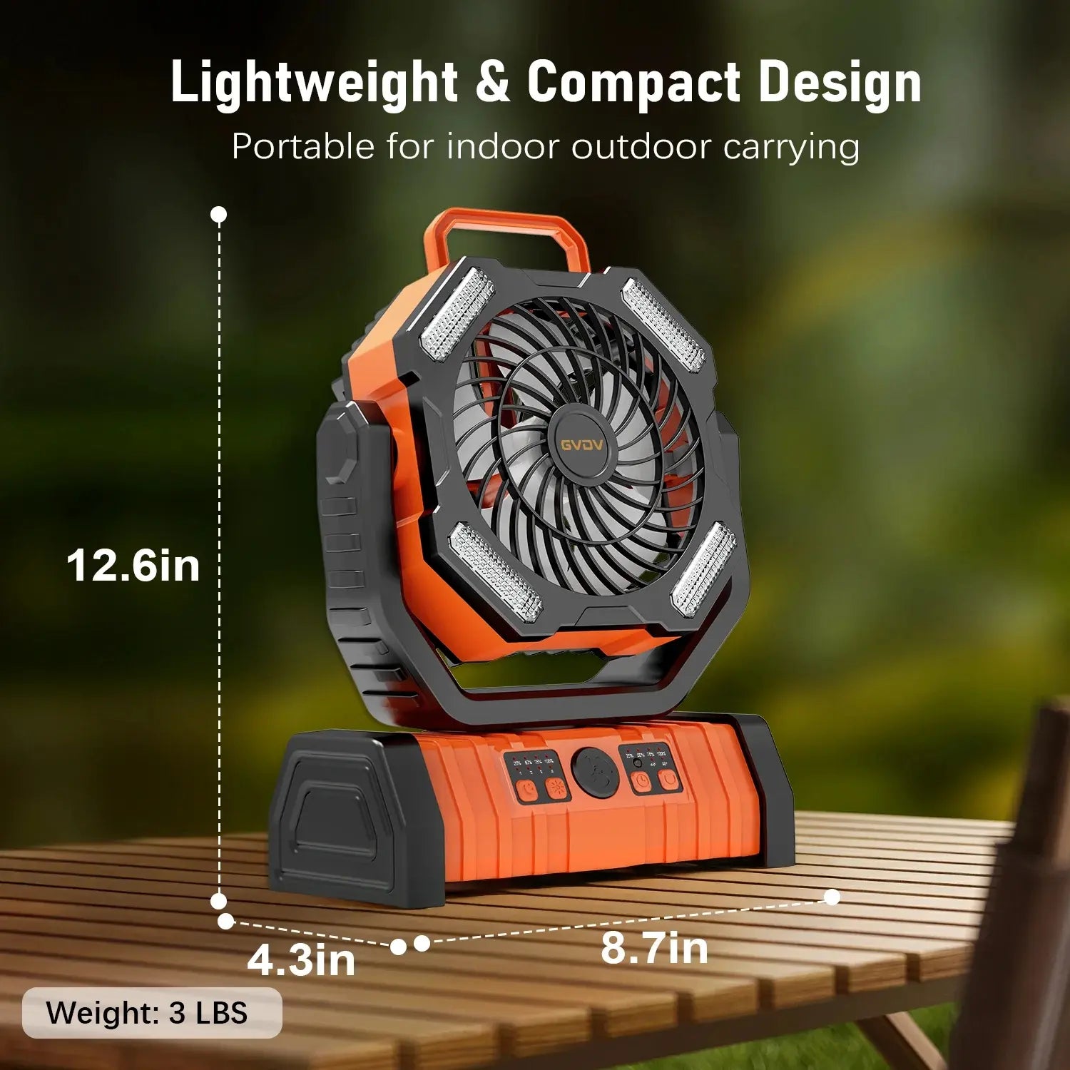 GVDV Camping Fan, Upgraded 30000Mah Portable Battery Operated Outdoor Fan with LED Lights & Remote Control, Personal Rechargeable Desk Fan for Travel, Hiking, Fishing, Picnic, Orange Summerwins