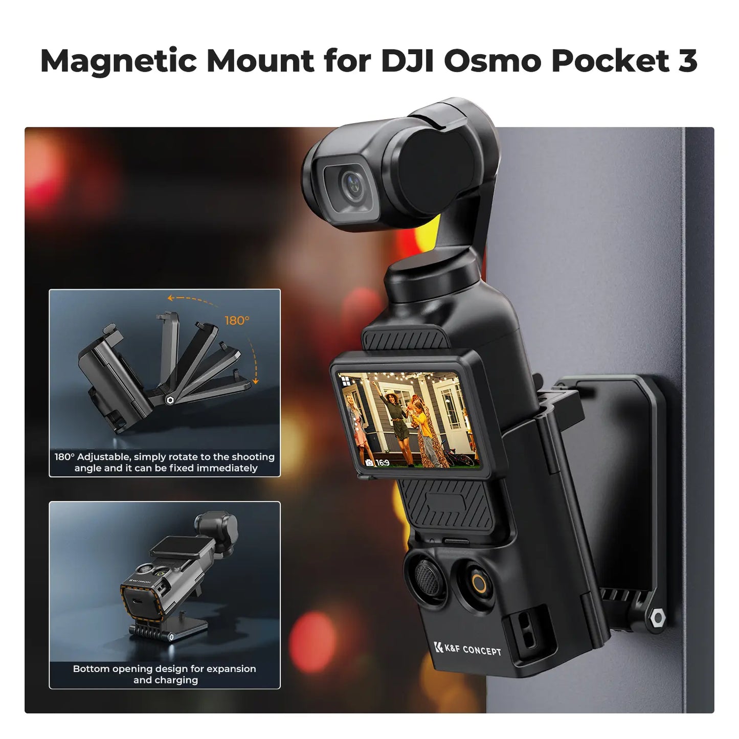 K&F CONCEPT Adjustable Magnetic Mount Camera Stand for DJI Osmo Pocket 3 - Desktop Support Base Bracket, Multi-Function Expansion Adapter Frame Accessories (Camera Not Included)