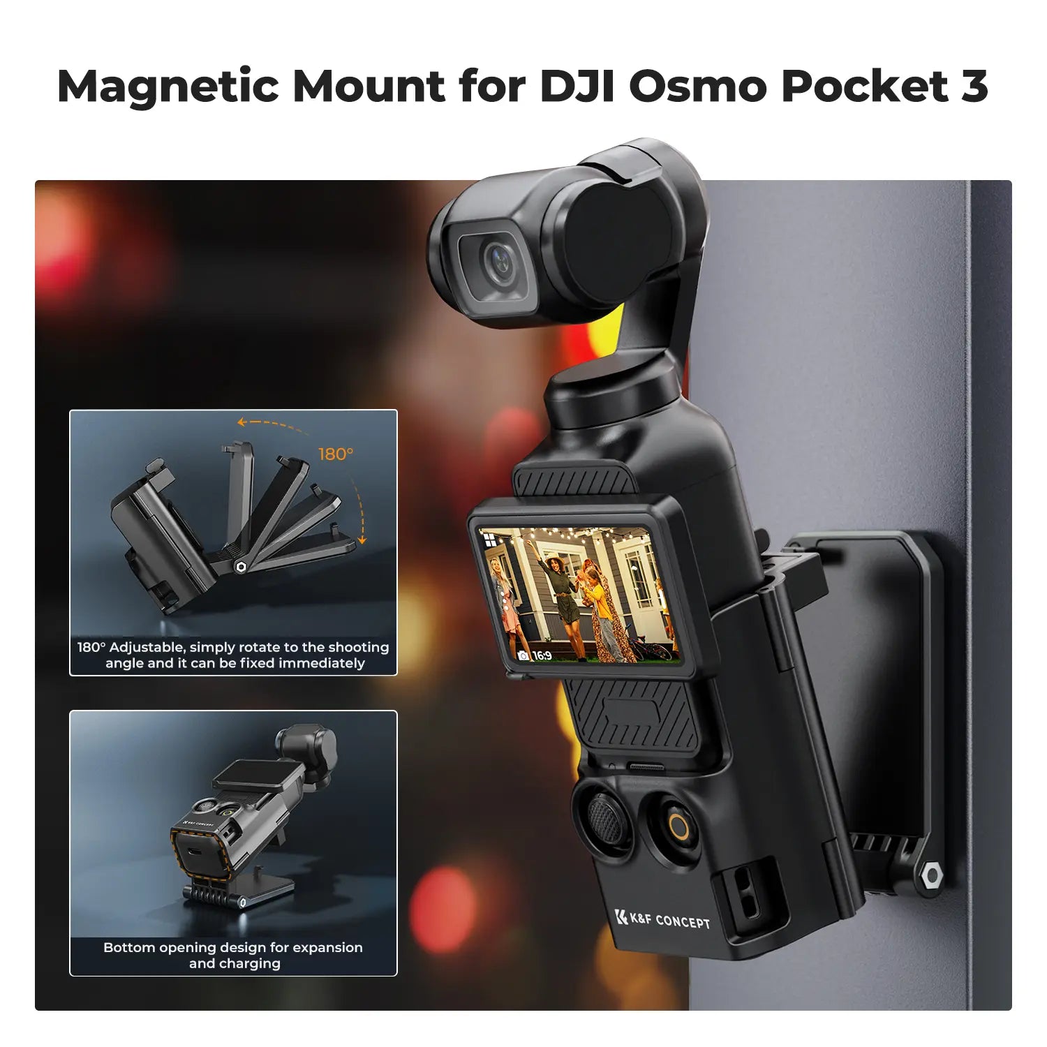 K&F CONCEPT Adjustable Magnetic Mount Camera Stand for DJI Osmo Pocket 3 - Desktop Support Base Bracket, Multi-Function Expansion Adapter Frame Accessories (Camera Not Included)
