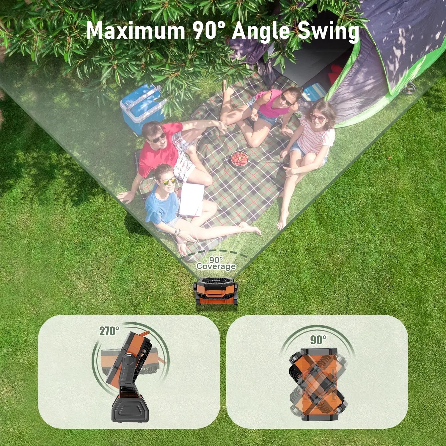 GVDV Camping Fan, Upgraded 30000Mah Portable Battery Operated Outdoor Fan with LED Lights & Remote Control, Personal Rechargeable Desk Fan for Travel, Hiking, Fishing, Picnic, Orange Summerwins