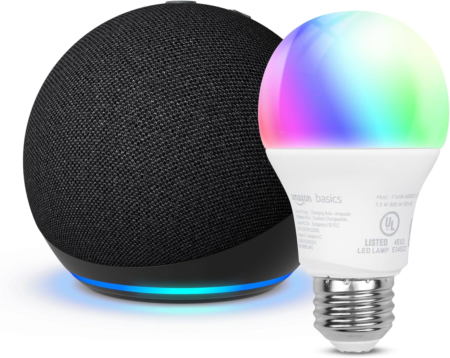 Echo Dot with  Basics Smart Color Bulb
