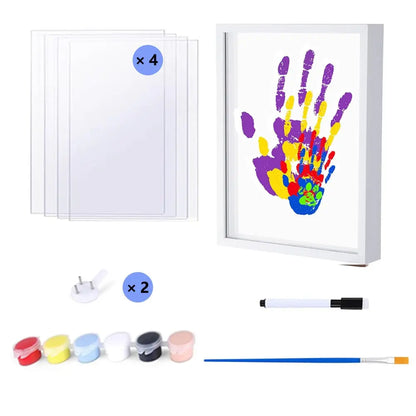 Wooden Transparent Handprint Frame Set, DIY Family Memorial Gift Kit, Acrylic Board, Colorful Paints, Holds up to 4 Handprints