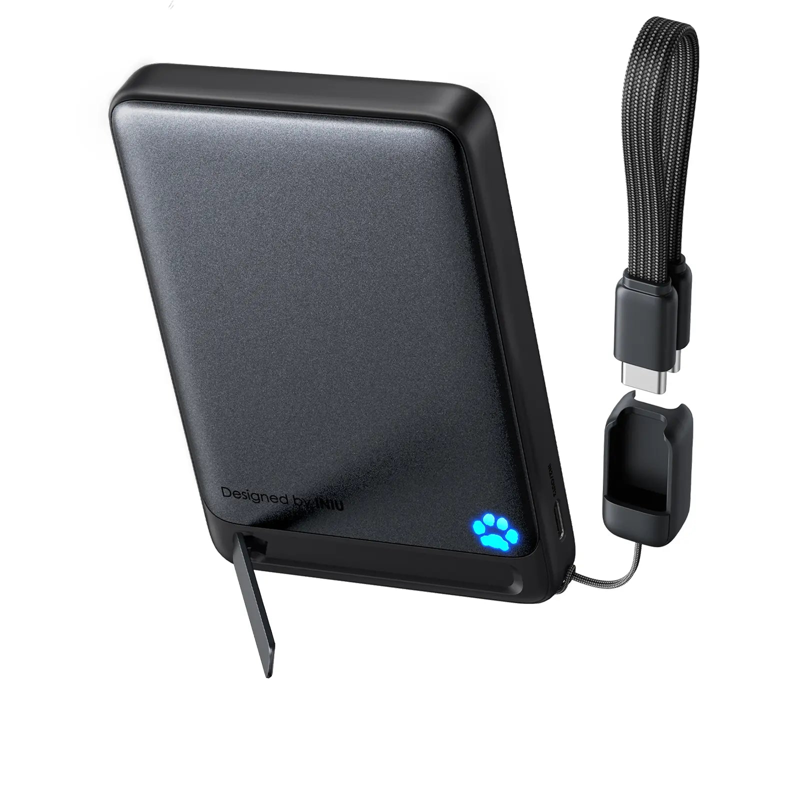 INIU Magfino Qi2 Certified 15W 10000Mah Magnetic Portable Charger with Built-In Foldable Stanｄ, Ultra Slim 45W Fast Charging Power Bank Travel Wireless Metal Battery Pack, Detachable Lanyard USB C Cable Phone Charger for Iphone 17 16 15 14 13 12 Series,Su