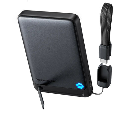 INIU Magfino Qi2 Certified 15W 10000Mah Magnetic Portable Charger with Built-In Foldable Stanｄ, Ultra Slim 45W Fast Charging Power Bank Travel Wireless Metal Battery Pack, Detachable Lanyard USB C Cable Phone Charger for Iphone 17 16 15 14 13 12 Series,Su